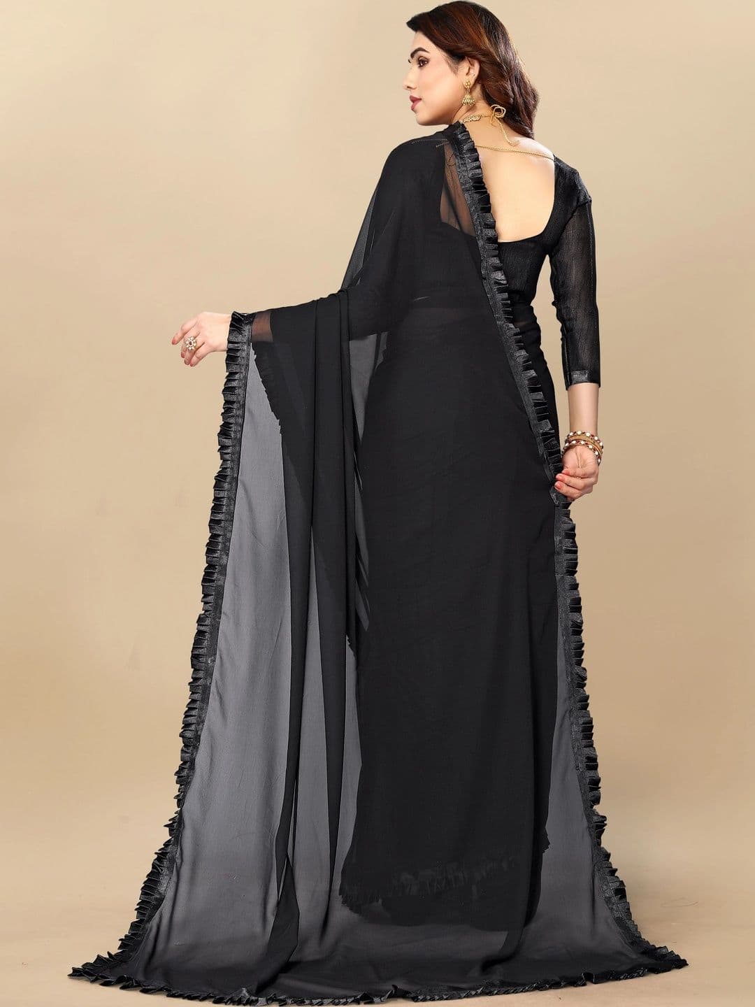 Sangria Poly Georgette Maheshwari Saree thumbnail 5
