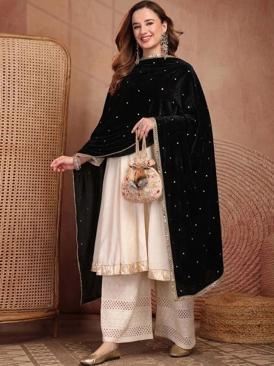 Clora Creation Velvet Dupatta with Sequinned thumbnail 6