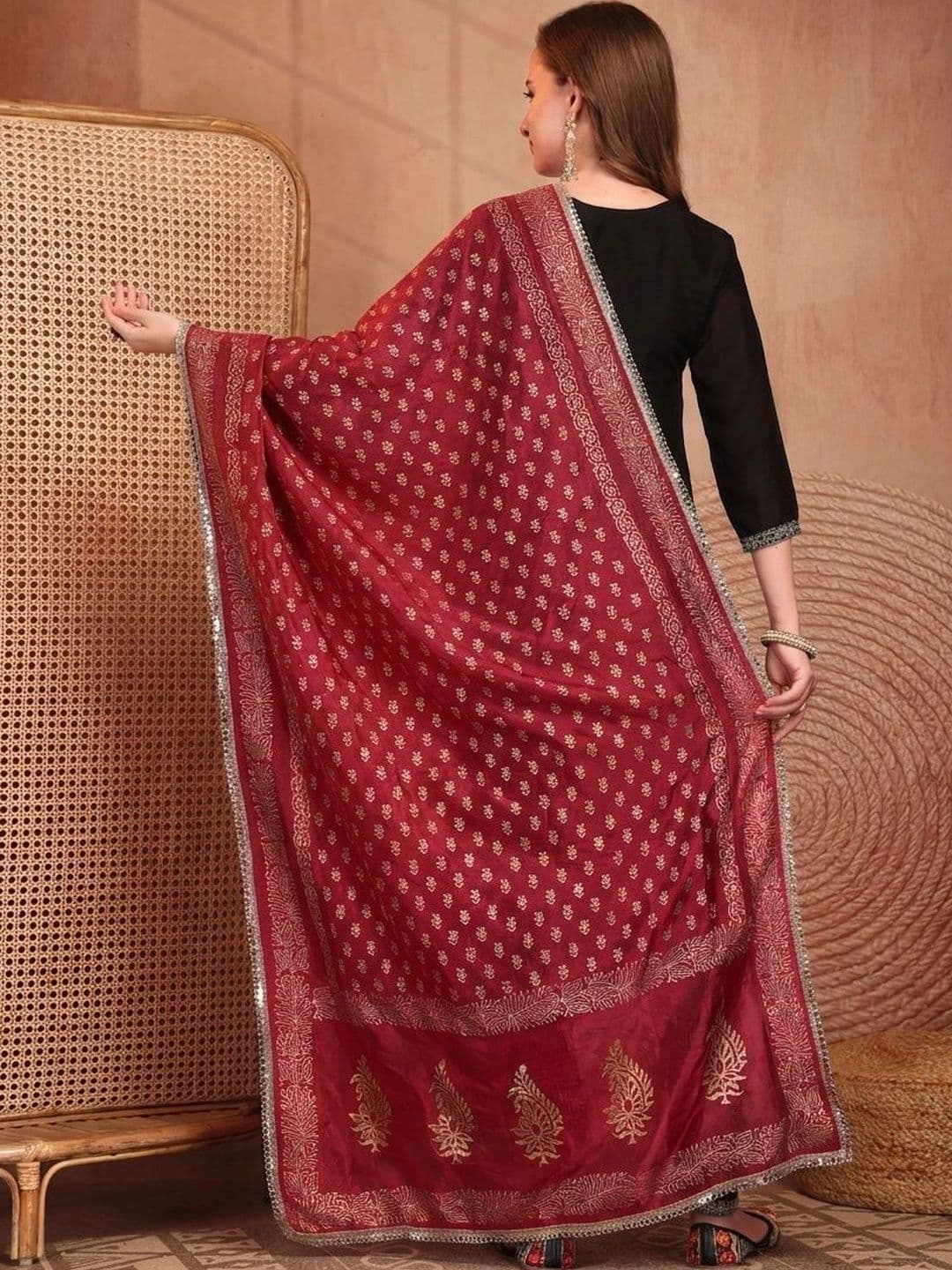 Clora Creation Ethnic Motifs Foil Print Dupatta with Sequinned thumbnail 5