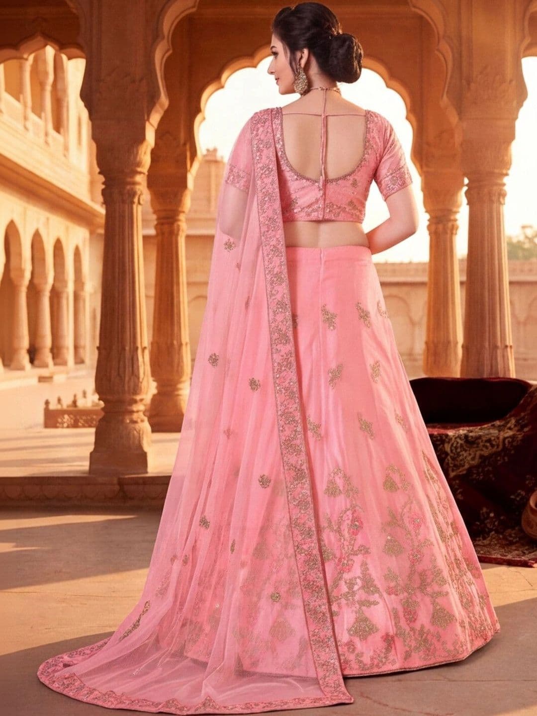 Mitera Embroidered Semi-Stitched Lehenga & Unstitched Blouse With Dupatta thumbnail 2