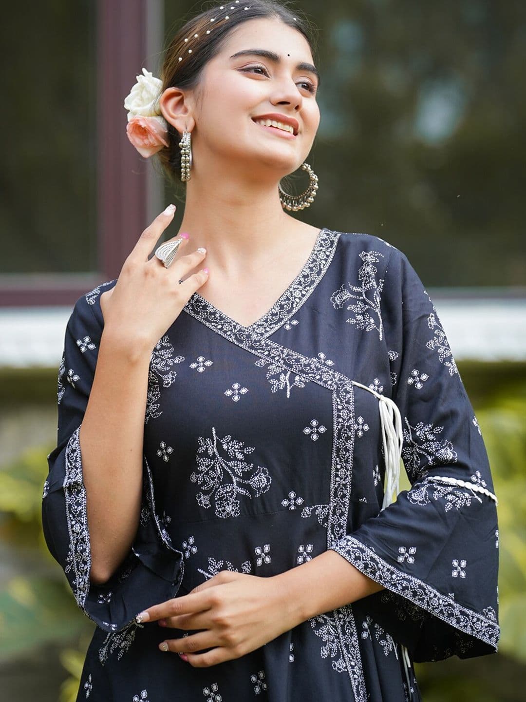 KALINI Floral Printed V-Neck Angrakha Kurta thumbnail 6