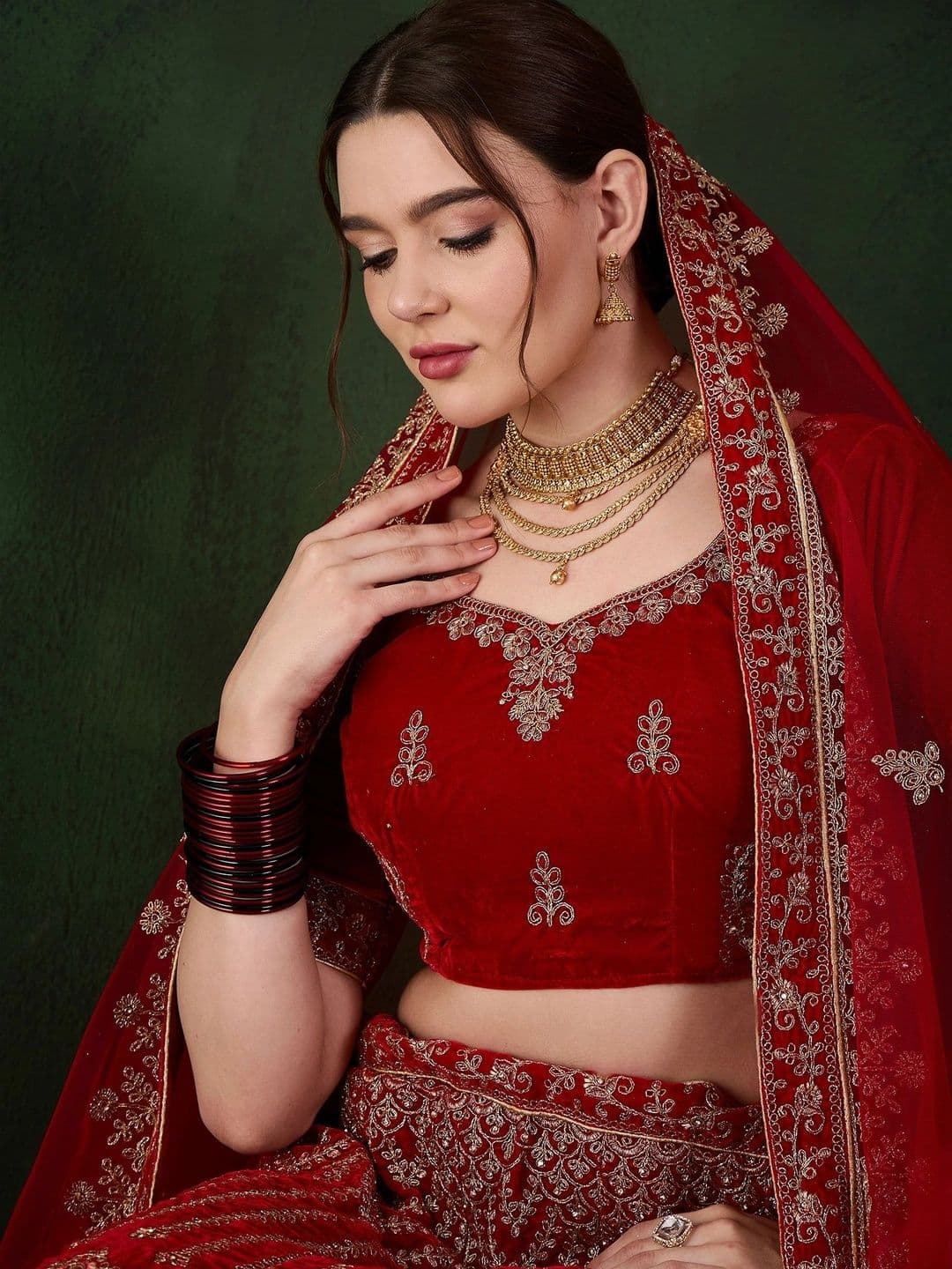 Mitera Embroidered Semi-Stitched Lehenga & Unstitched Blouse With Dupatta thumbnail 6