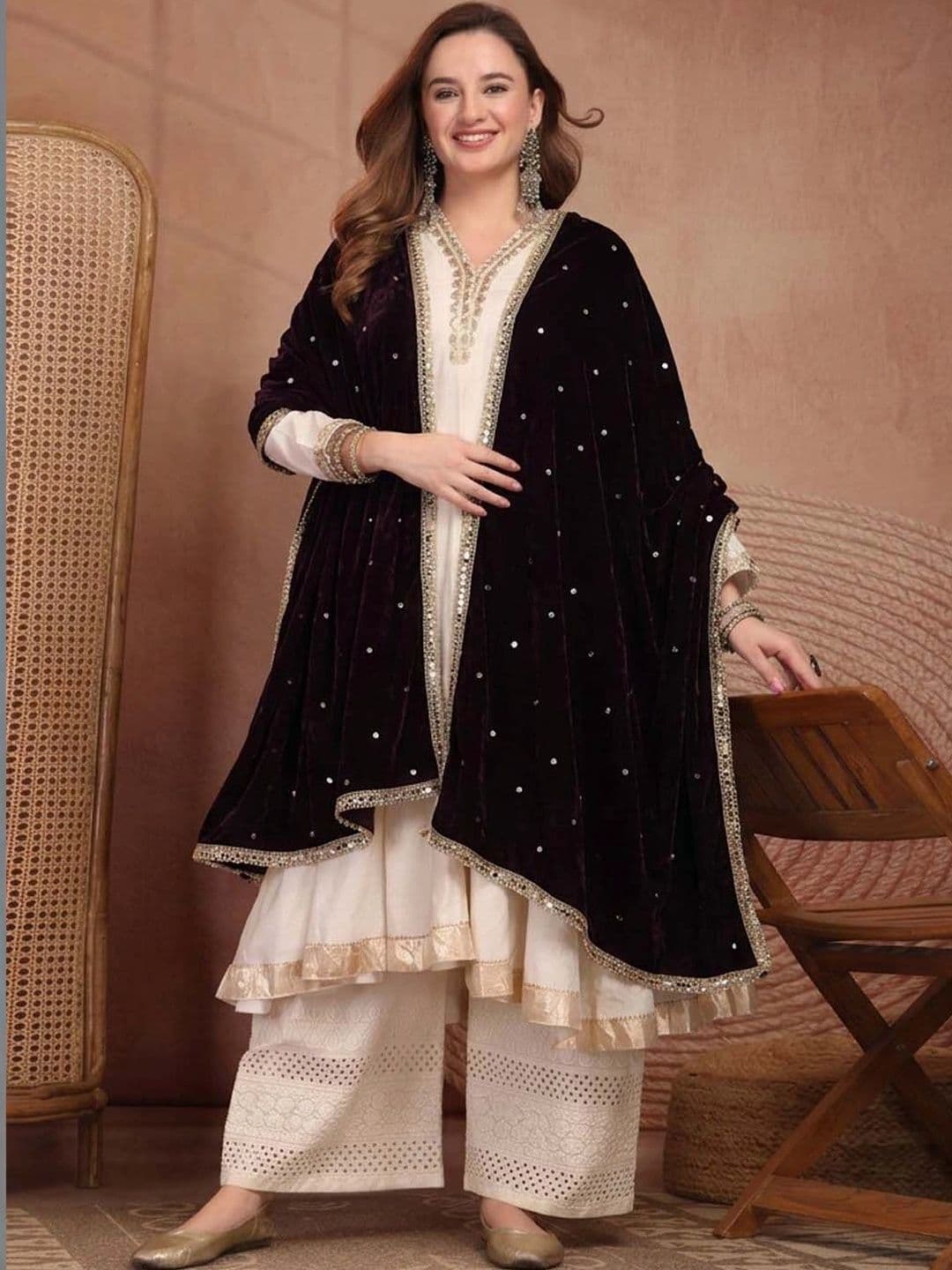 Clora Creation Velvet Dupatta with Sequinned - view 1