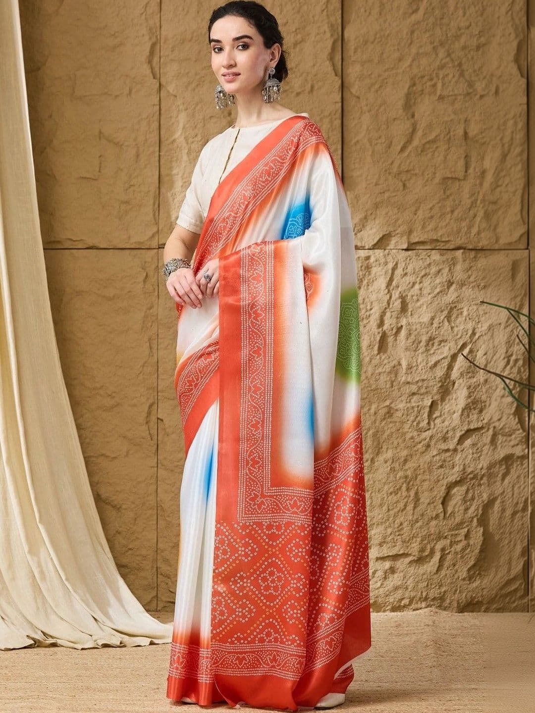 Suha Bandhani Satin Bandhani Saree thumbnail 3
