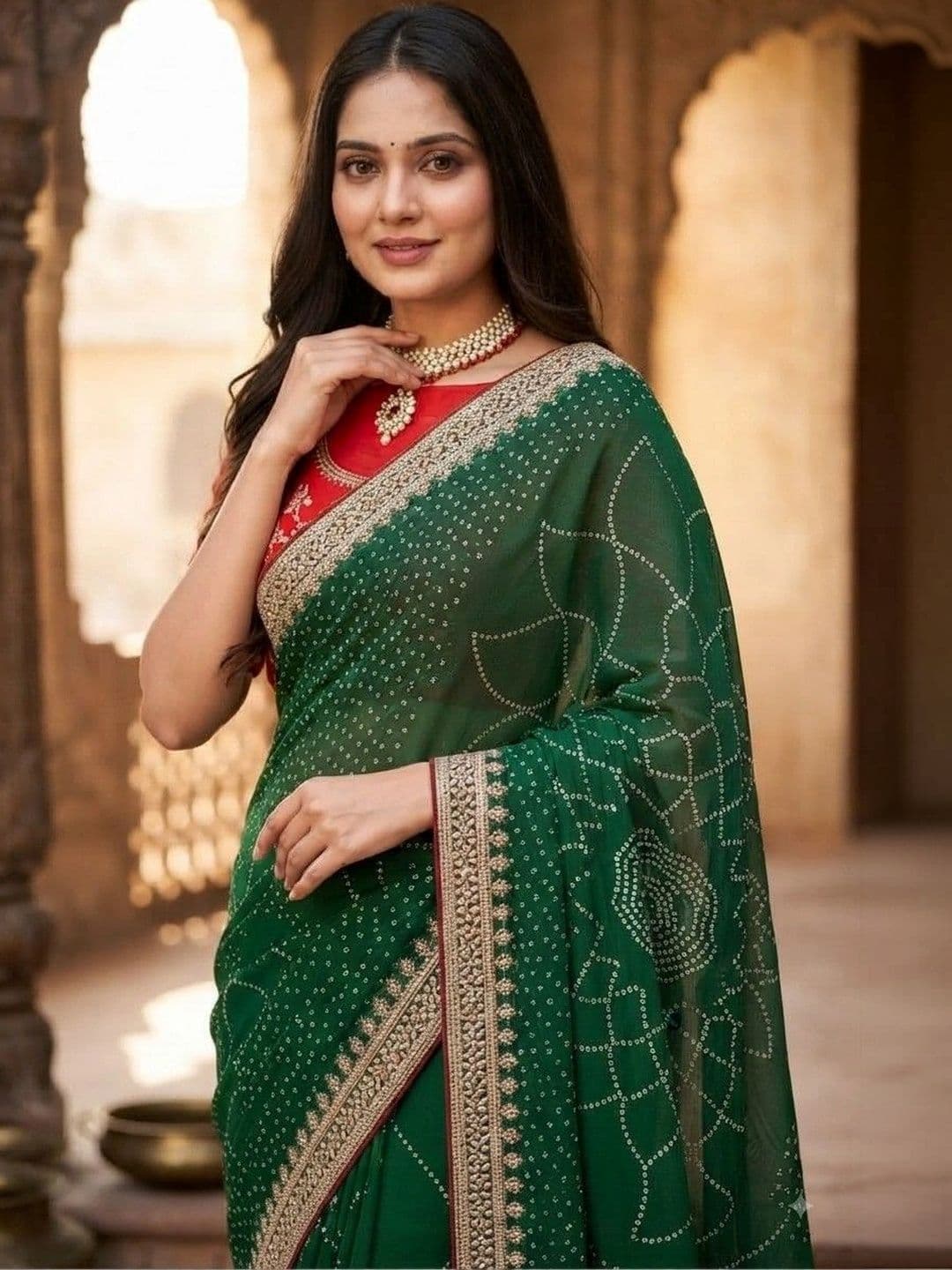 SmileyFashion Bandhani Embroidered Art Silk Designer Saree thumbnail 4