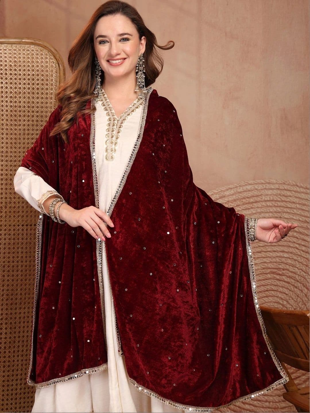Clora Creation Velvet Dupatta with Sequinned thumbnail 2