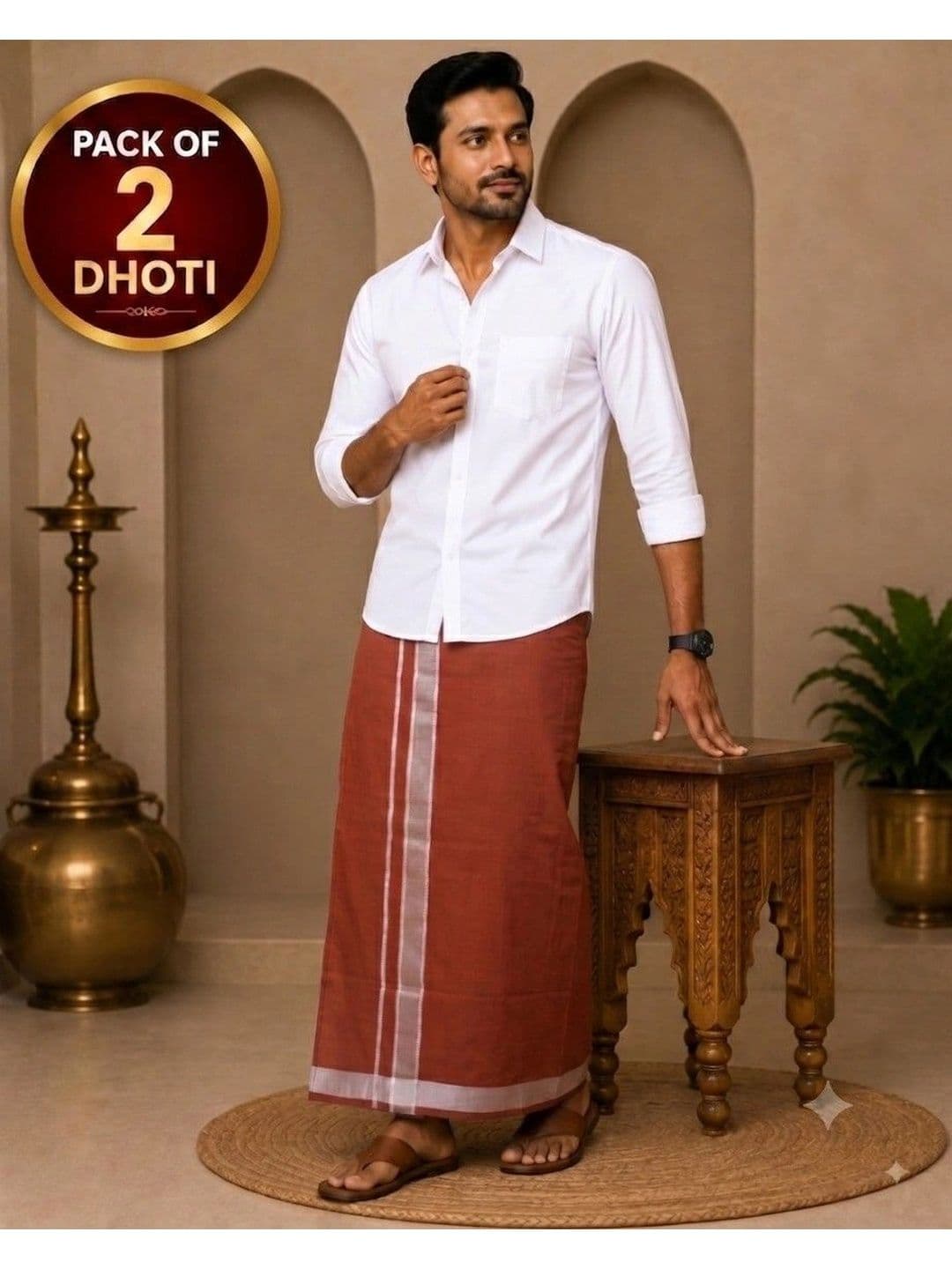 Tharunsha Elite Men Striped Cotton Dhoti Dhotis thumbnail 4