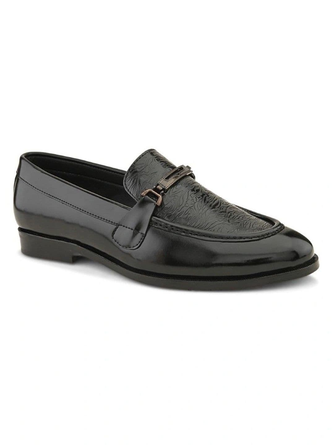 House of Pataudi Men Textured Black Bit Loafers thumbnail 7
