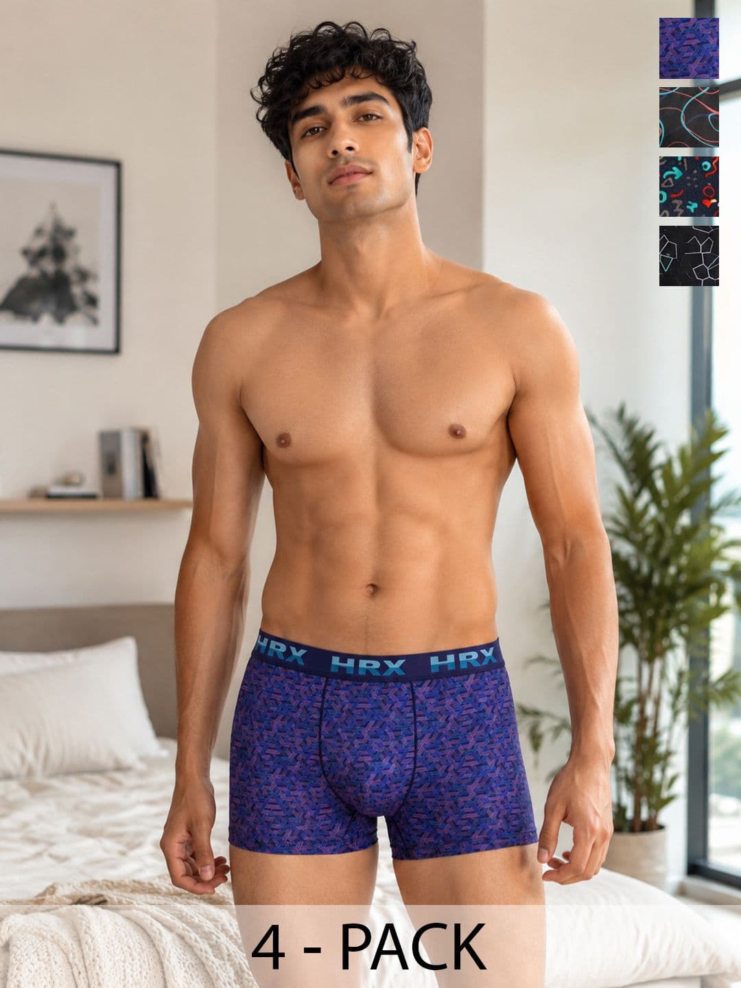HRX by Hrithik Roshan Pack of 4 Cotton Blend Assorted Printed Trunks - view 1
