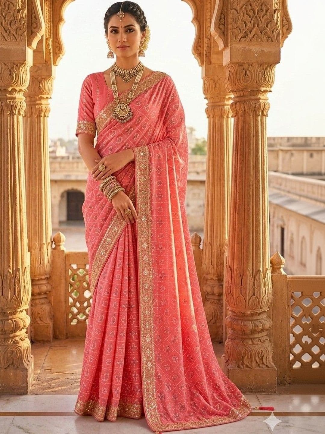 SmileyFashion Bandhani Embroidered Art Silk Designer Bandhani Saree - view 1