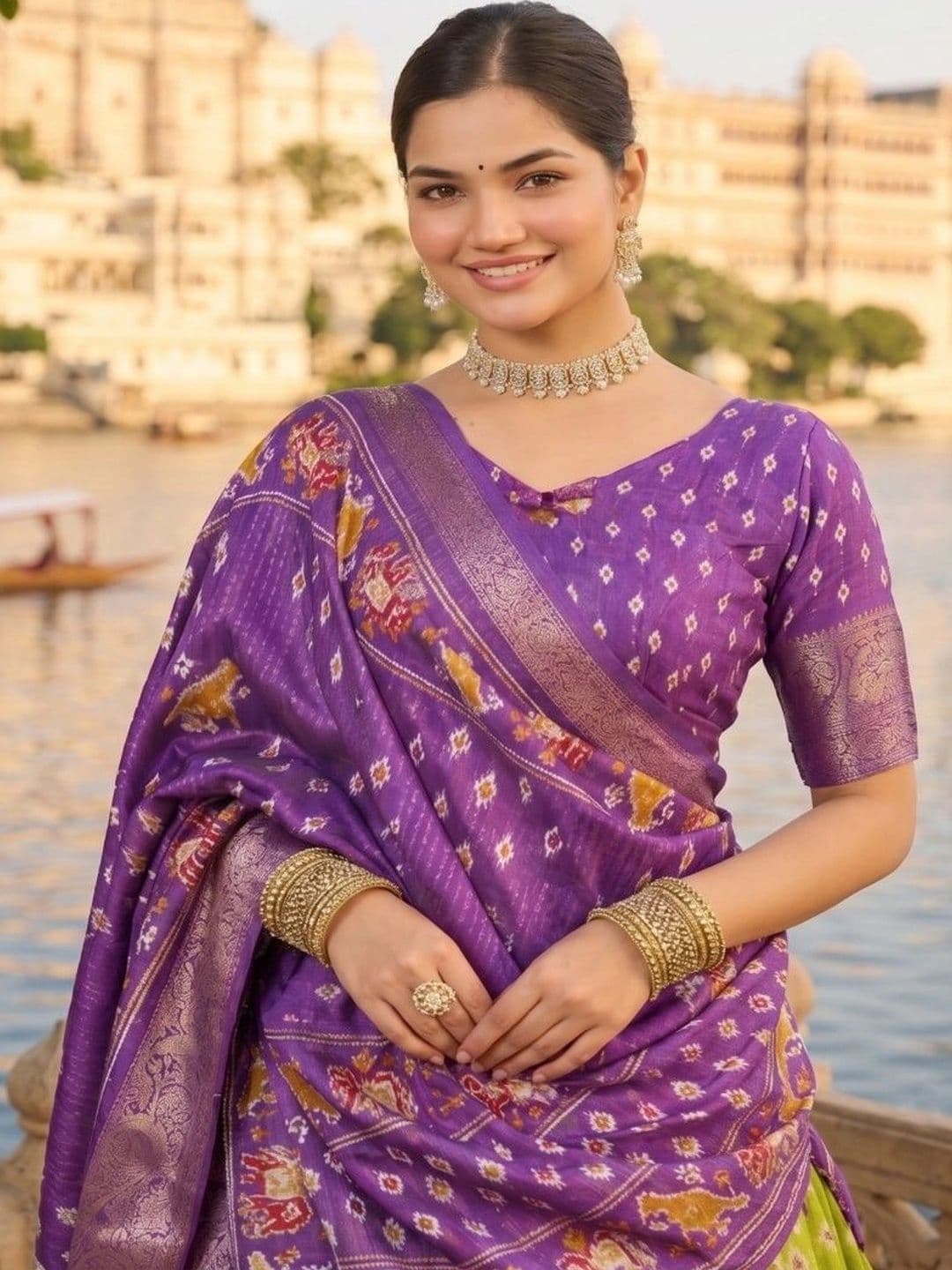 Anouk Women Embellished Ikat Semi-Stitched Lehenga & Unstitched Blouse With Dupatta thumbnail 3