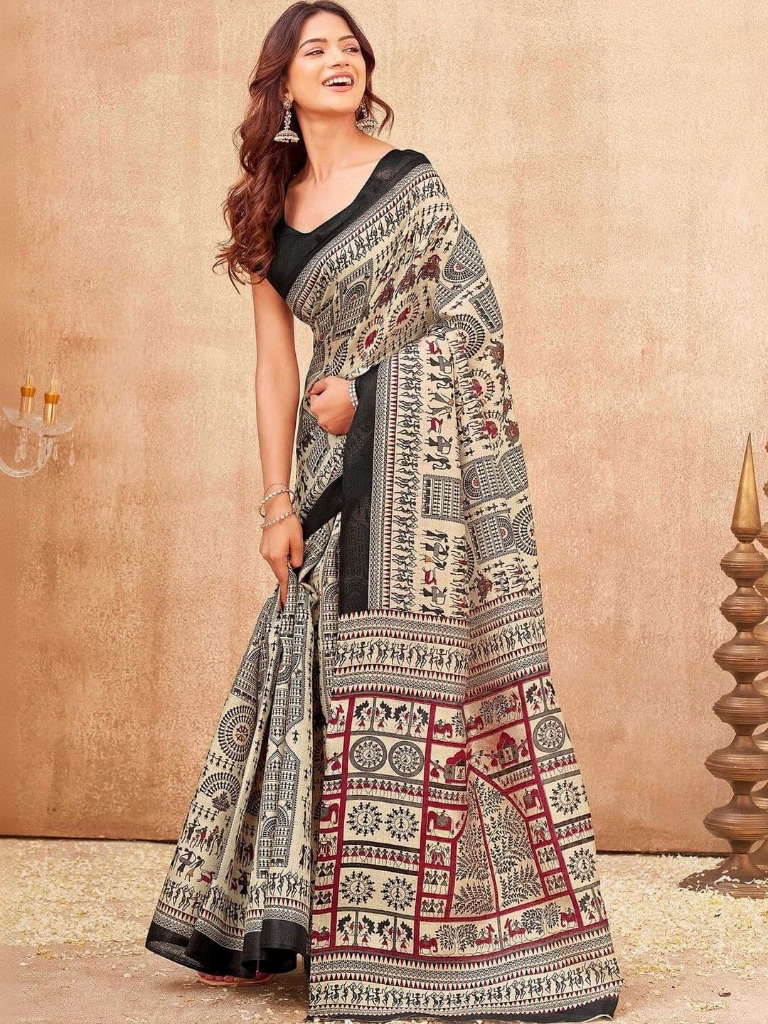 KALINI Ajrak Block Fusion Saree thumbnail 2