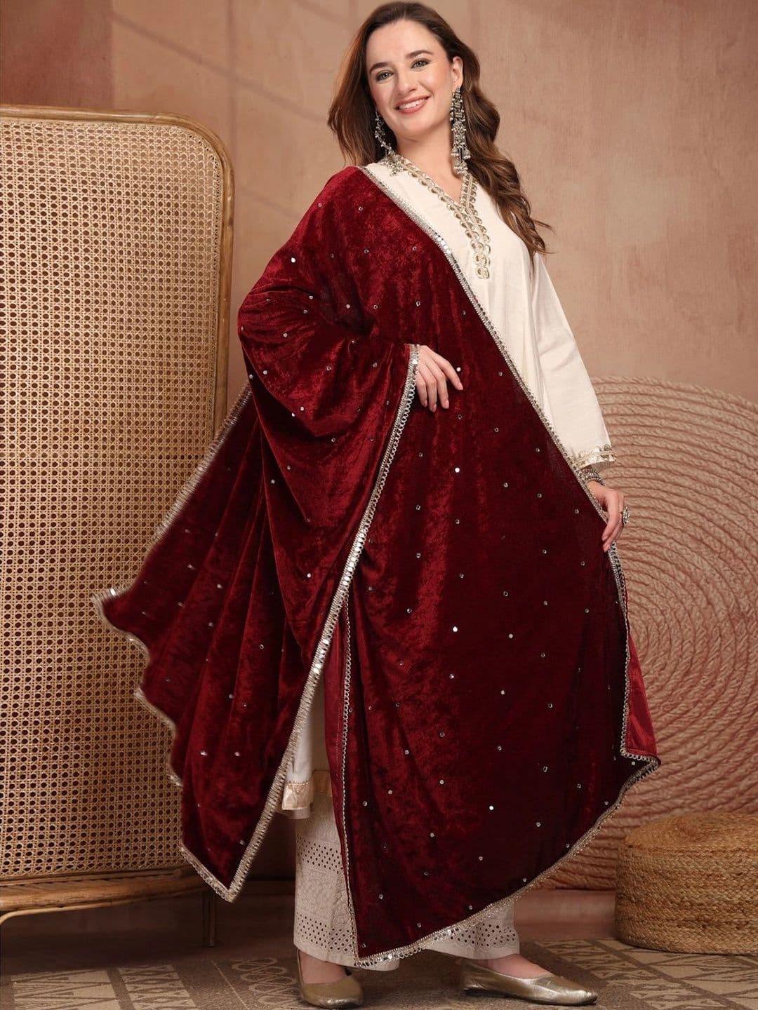 Clora Creation Velvet Dupatta with Sequinned thumbnail 4