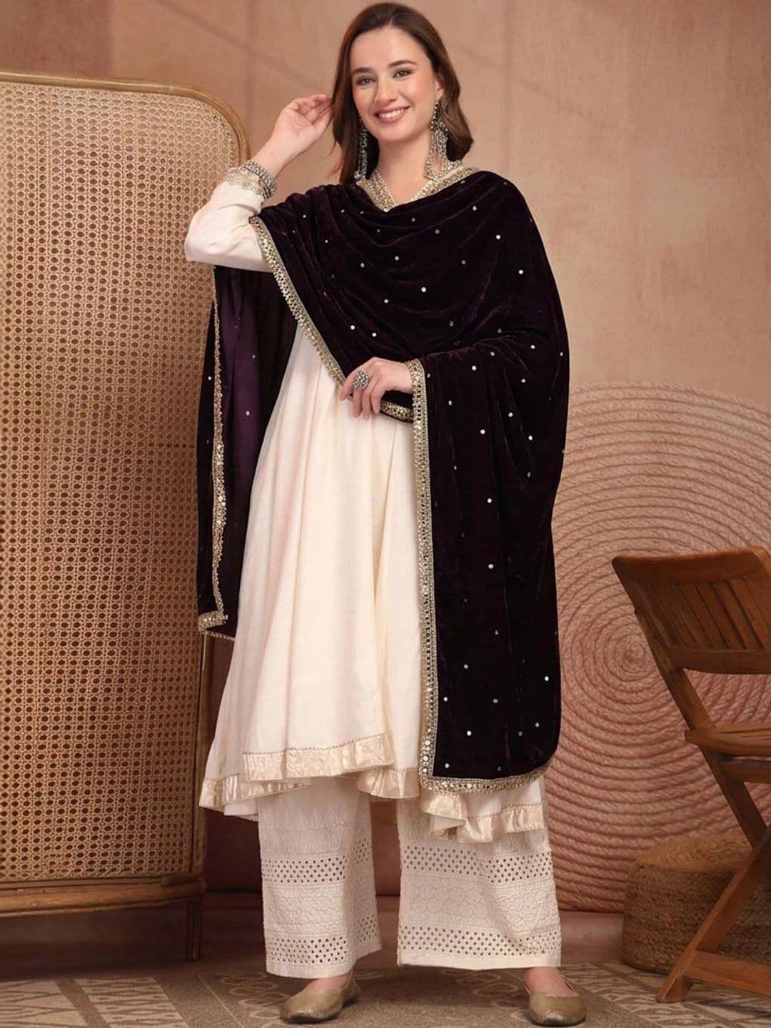 Clora Creation Velvet Dupatta with Sequinned thumbnail 4