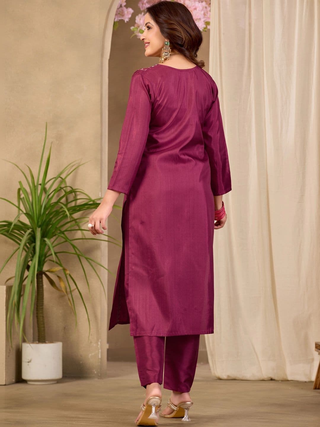 Sangria Floral Embroidered Tunic with Trousers thumbnail 6