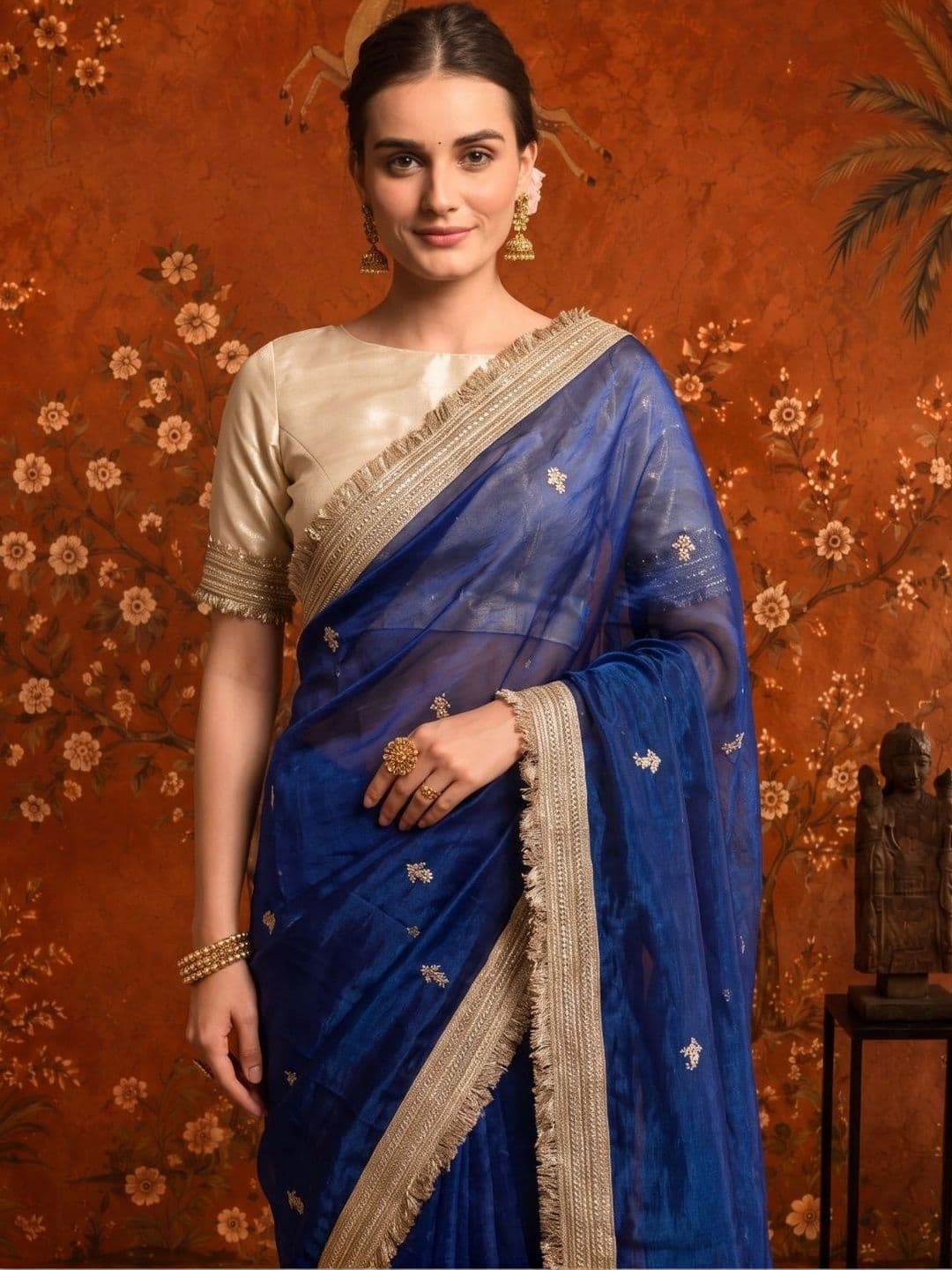 Sangria Embellished Embroidered Satin Saree - view 1