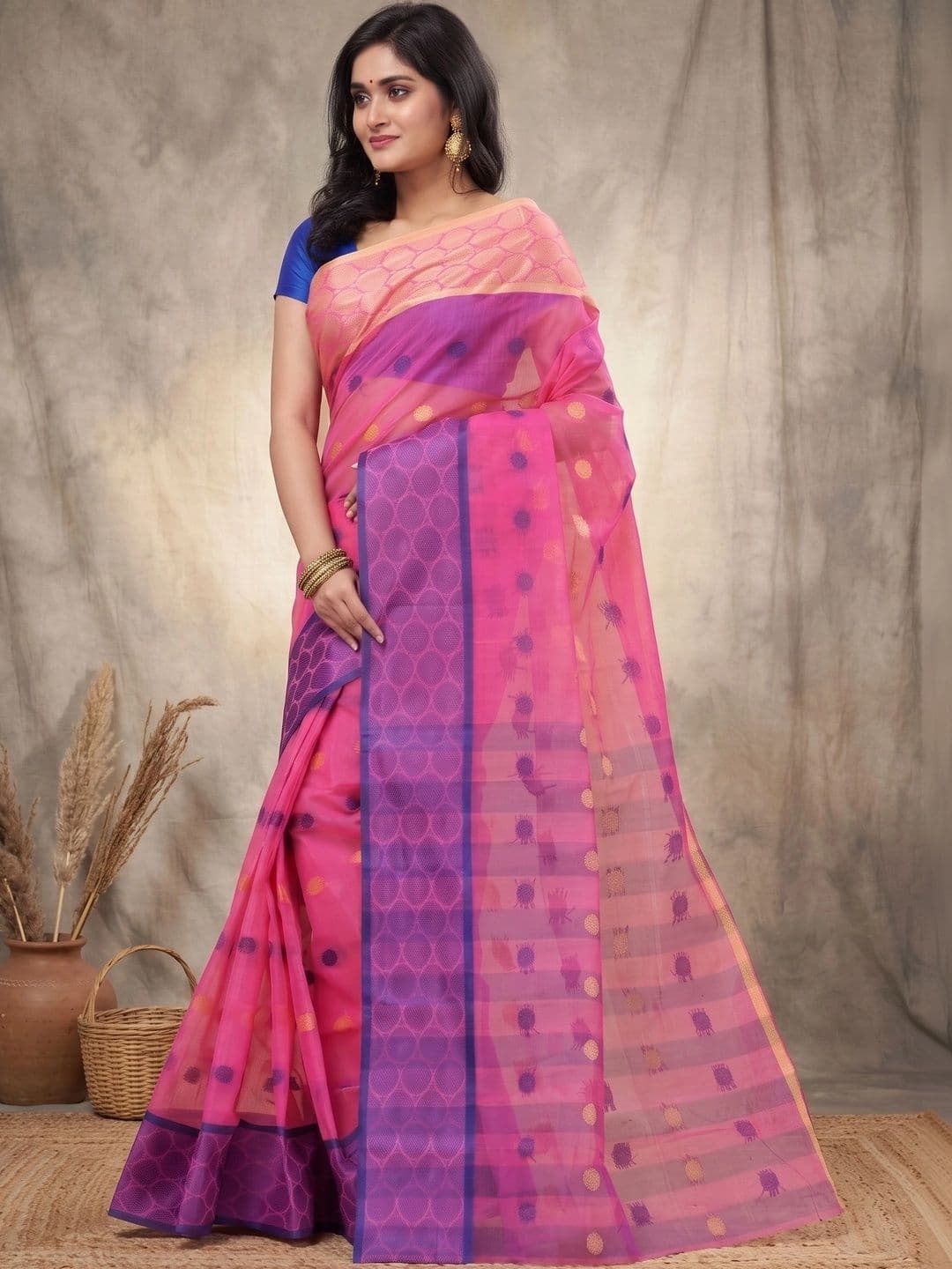 GitAsit Women Woven Design Zari Pure Cotton Handloom Taant Saree thumbnail 2