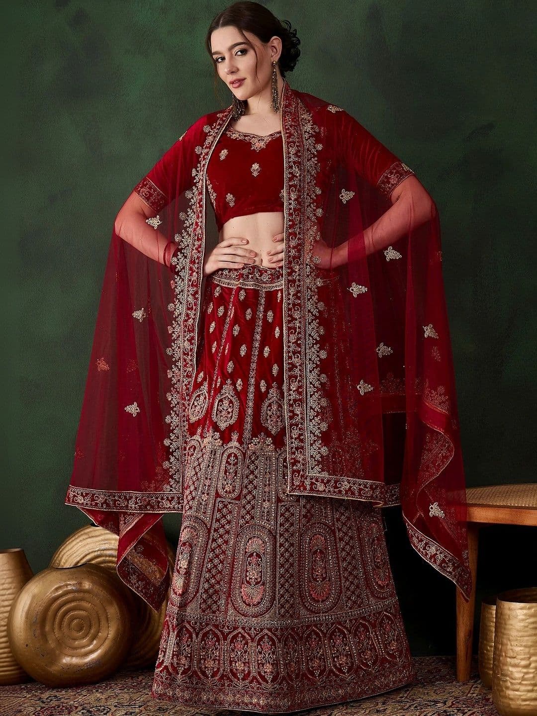 Mitera Embroidered Semi-Stitched Lehenga & Unstitched Blouse With Dupatta - view 1