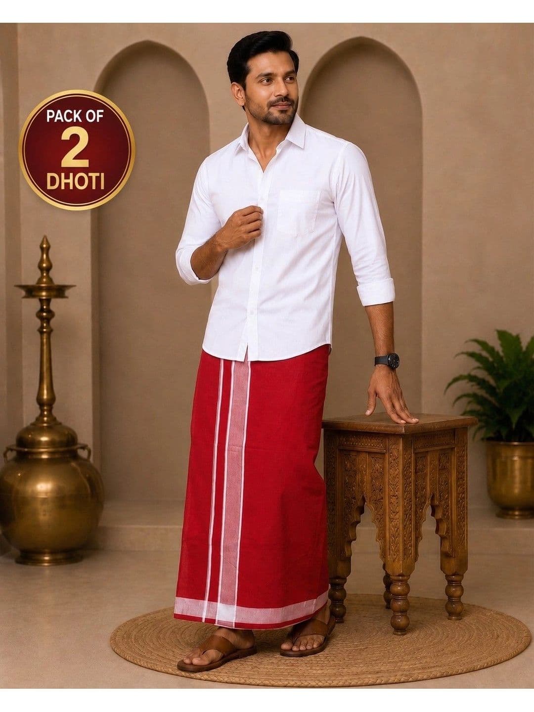 Tharunsha Elite Men Striped Cotton Dhoti Dhotis thumbnail 2