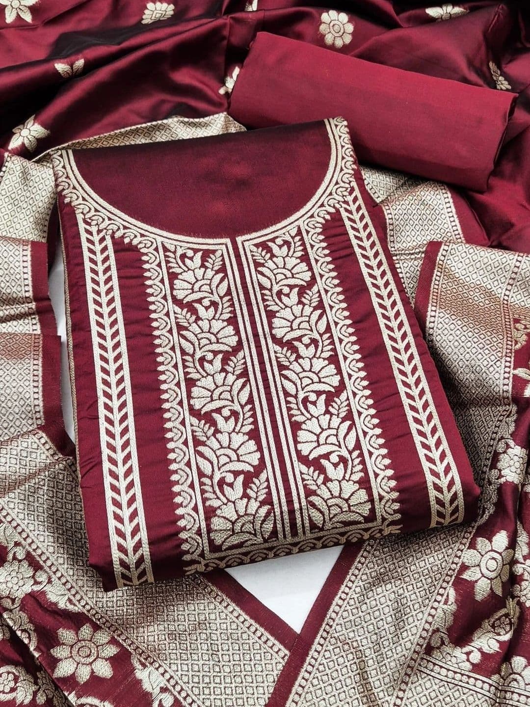 Milvia Art Silk Unstitched Dress Material - view 1