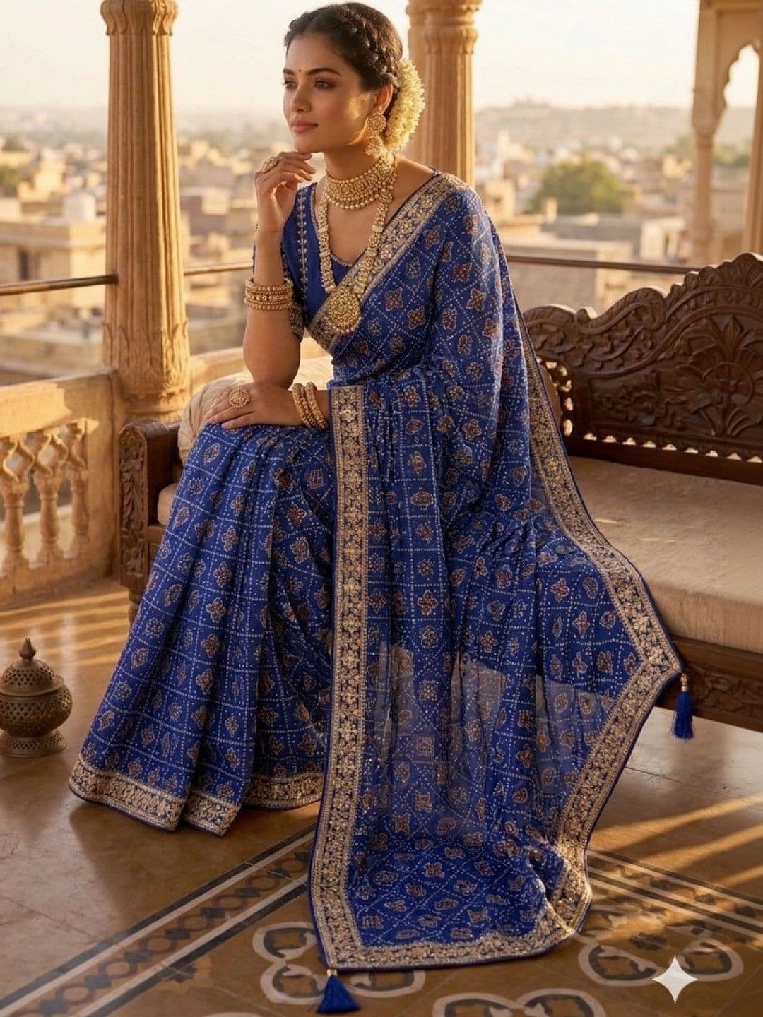 SmileyFashion Bandhani Zari Art Silk Designer Bandhani Saree thumbnail 2