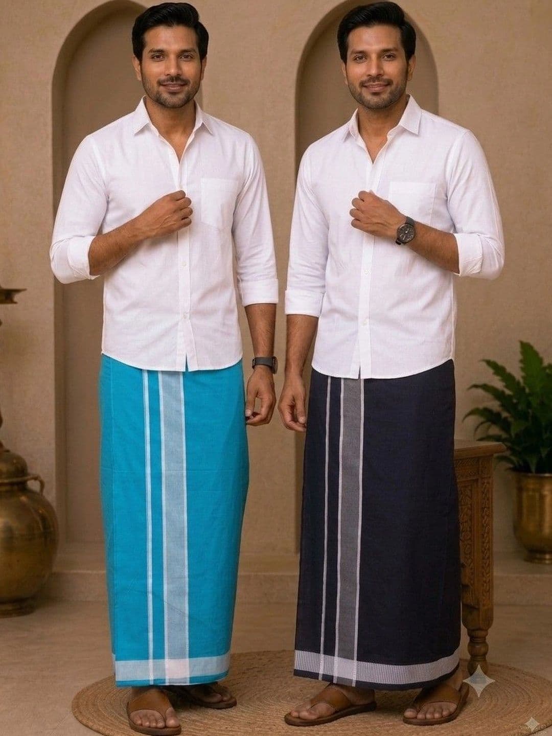 Tharunsha Elite Men Striped Cotton Dhoti Dhotis - view 1