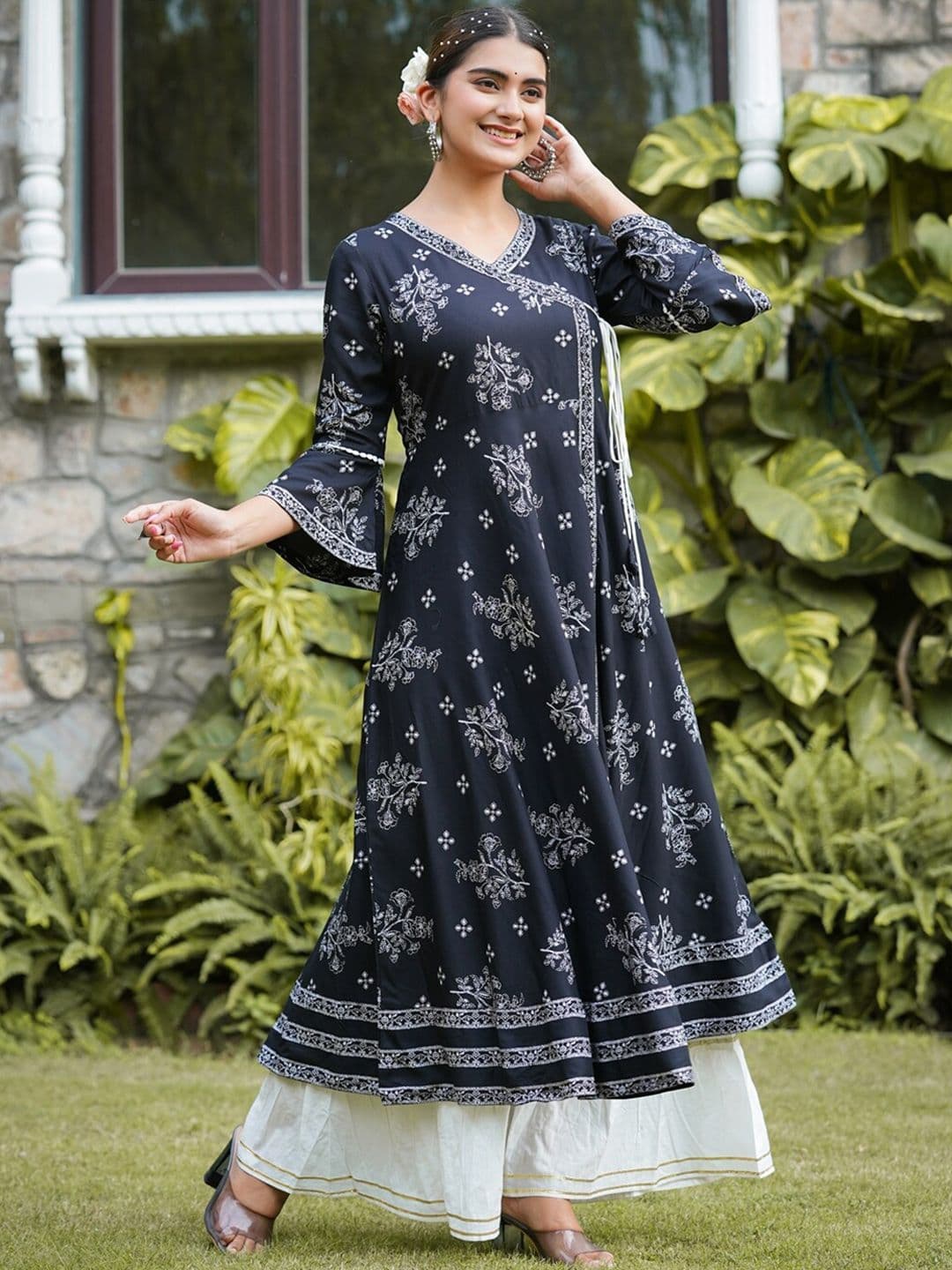 KALINI Floral Printed V-Neck Angrakha Kurta thumbnail 5