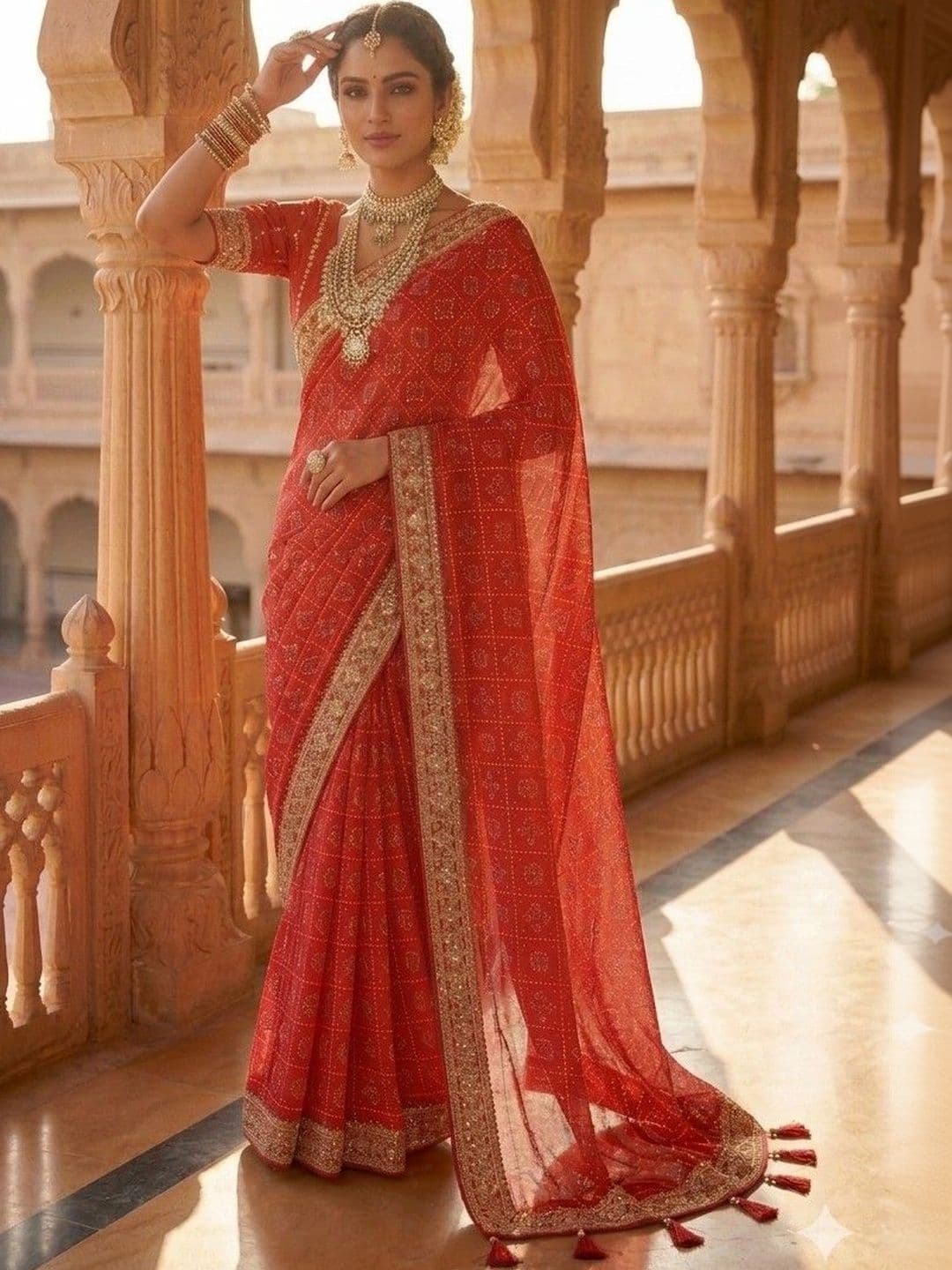SmileyFashion Bandhani Embroidered Art Silk Designer Bandhani Saree thumbnail 5
