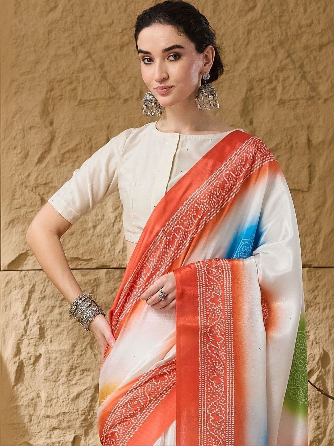 Suha Bandhani Satin Bandhani Saree thumbnail 5