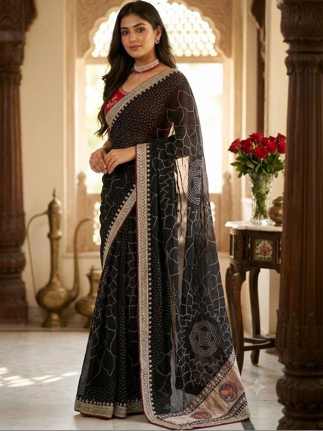SmileyFashion Embellished Embroidered Art Silk Designer Saree thumbnail 5
