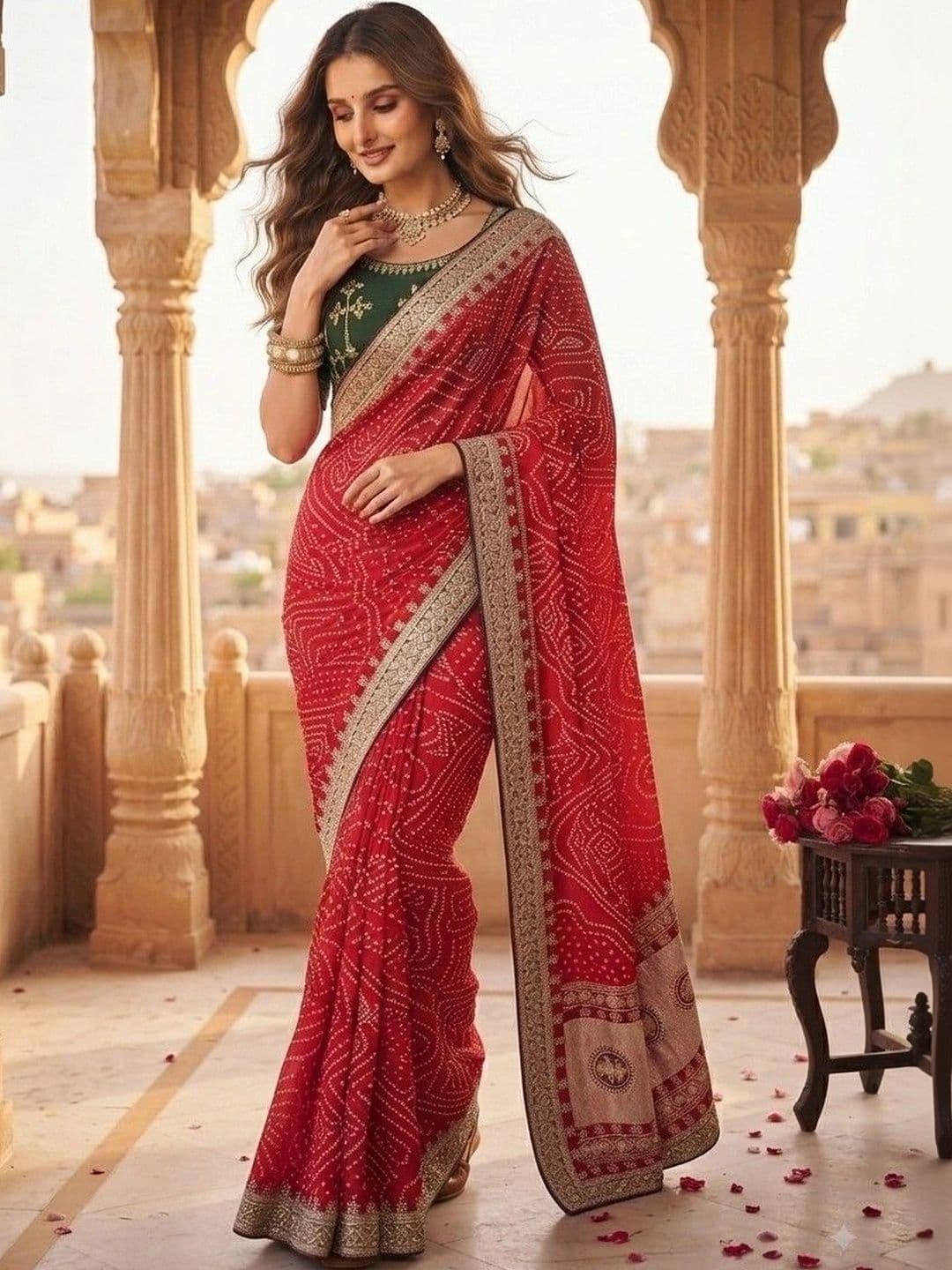 SmileyFashion Bandhani Zari Art Silk Designer Saree thumbnail 3