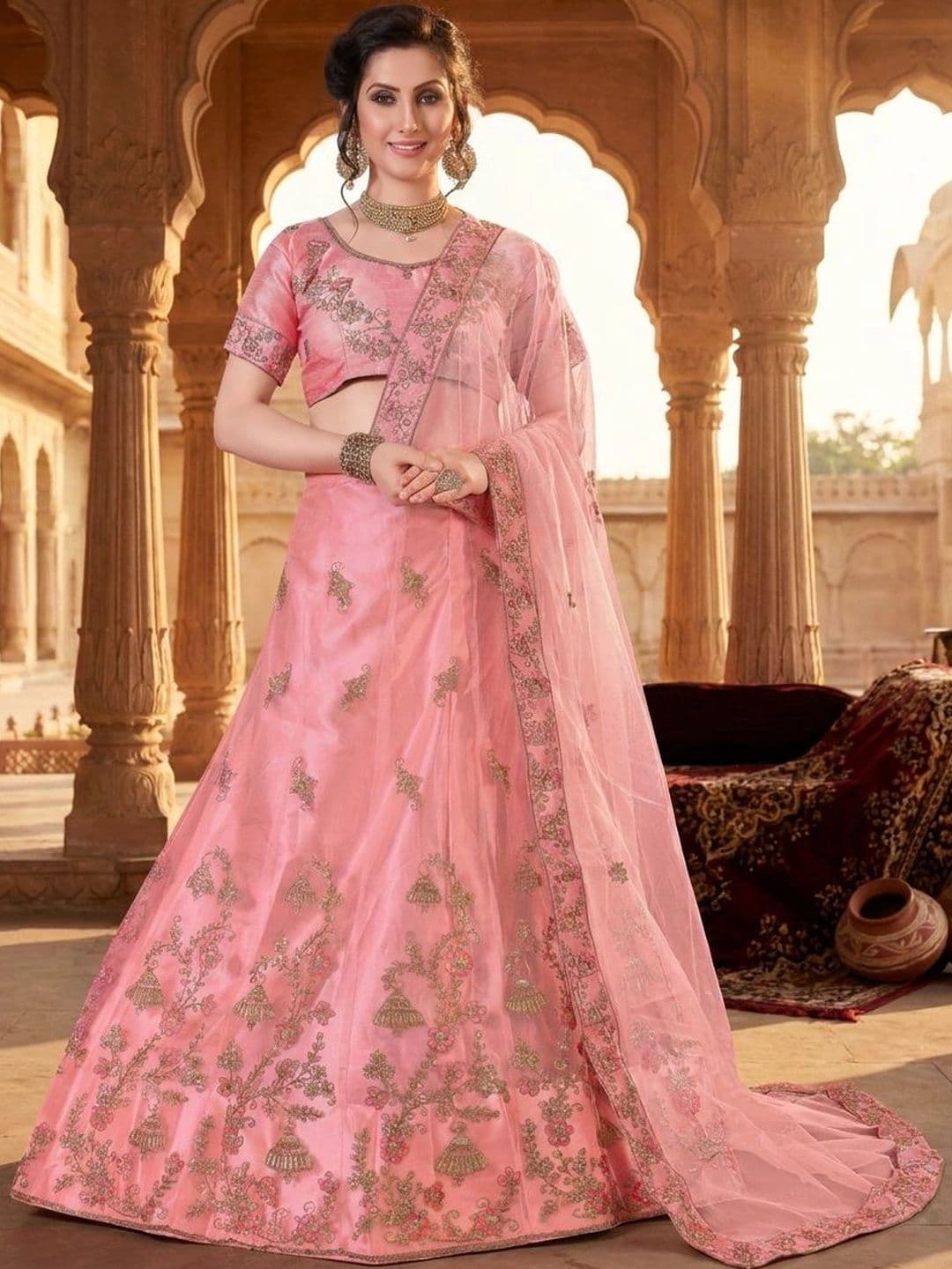 Mitera Embroidered Semi-Stitched Lehenga & Unstitched Blouse With Dupatta - view 1