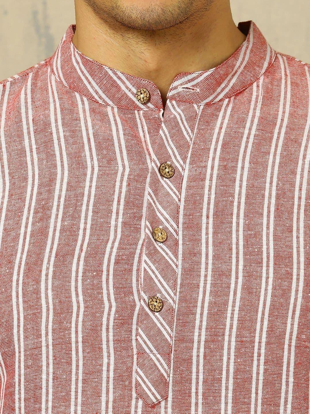 Anouk Woven Design Striped Cotton Handloom Mandarin Collar Short Kurta thumbnail 3