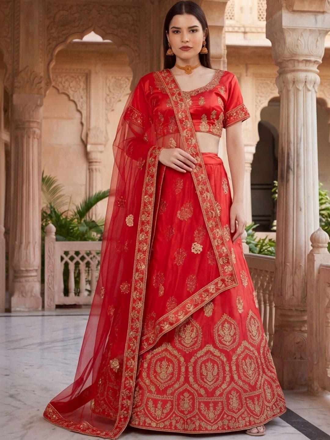 Anouk Rustic Embroidered Semi-Stitched Lehenga & Unstitched Blouse With Dupatta thumbnail 6