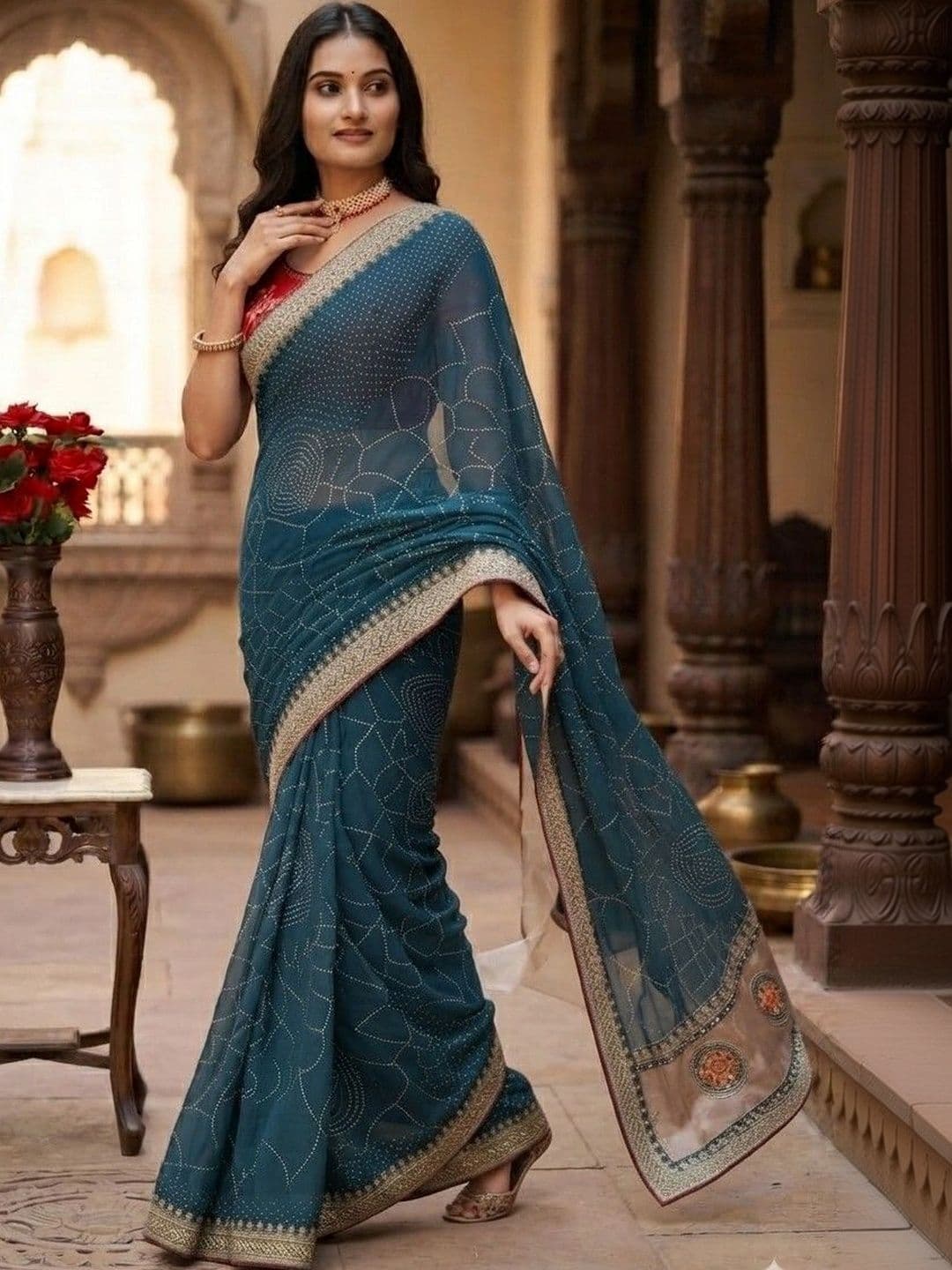 SmileyFashion Embroidered Art Silk Designer Saree - view 1
