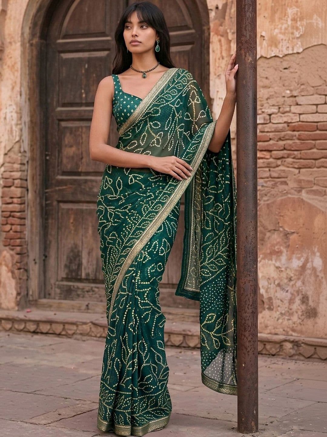 SAARA Bandhani Pure Georgette Saree - view 1
