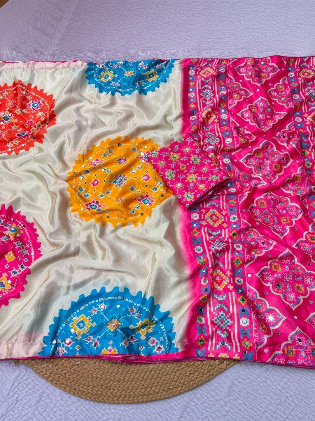 DJV Fashion Woven Design Mirror Work Silk Blend Bagh Saree thumbnail 4