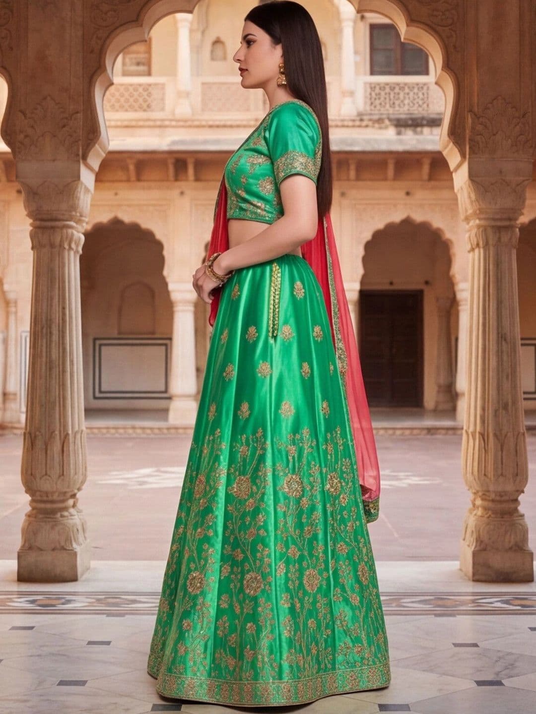 Anouk Rustic Embroidered Thread Work Semi-Stitched Lehenga & Unstitched Blouse With Dupatta thumbnail 4