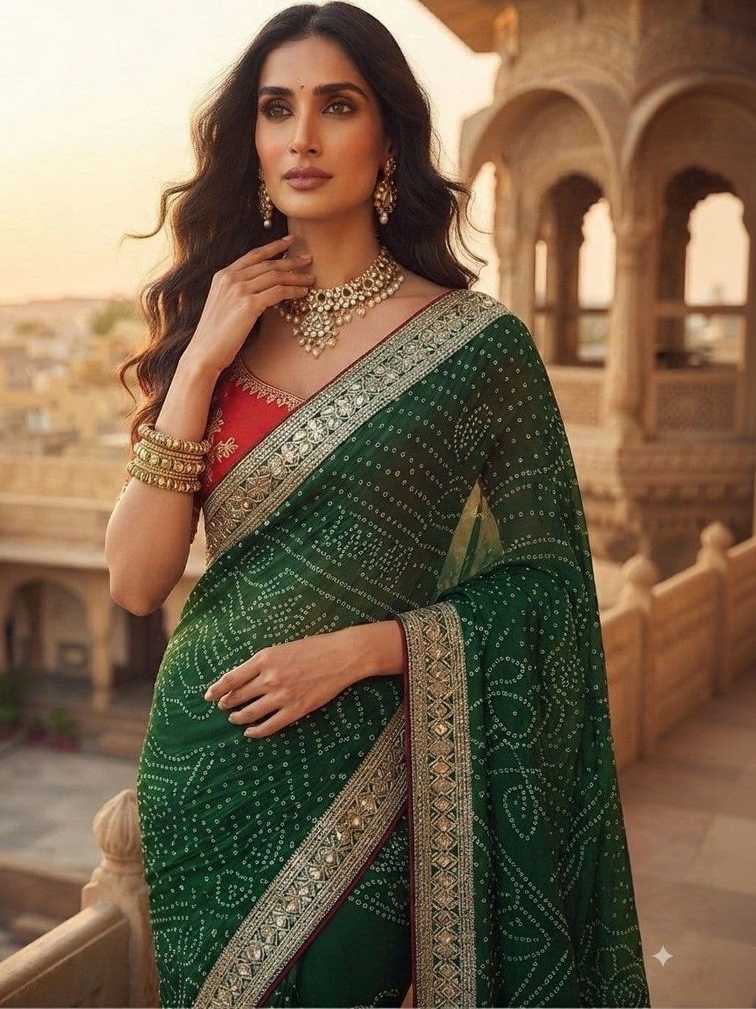 SmileyFashion Bandhani Embroidered Art Silk Designer Saree thumbnail 2