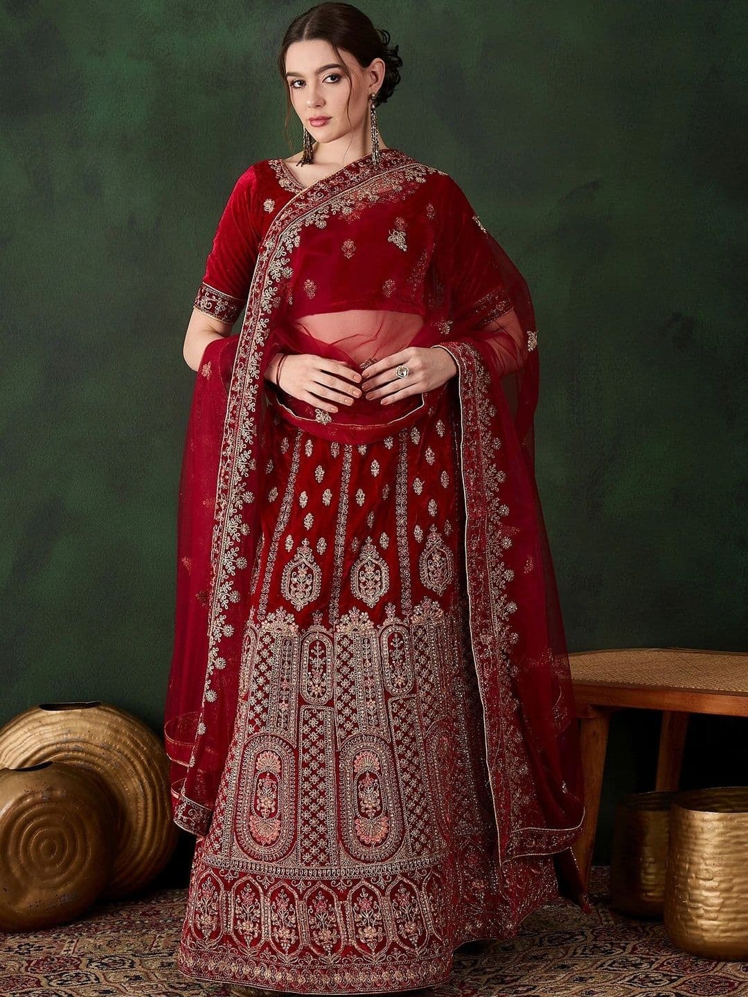 Mitera Embroidered Semi-Stitched Lehenga & Unstitched Blouse With Dupatta thumbnail 2