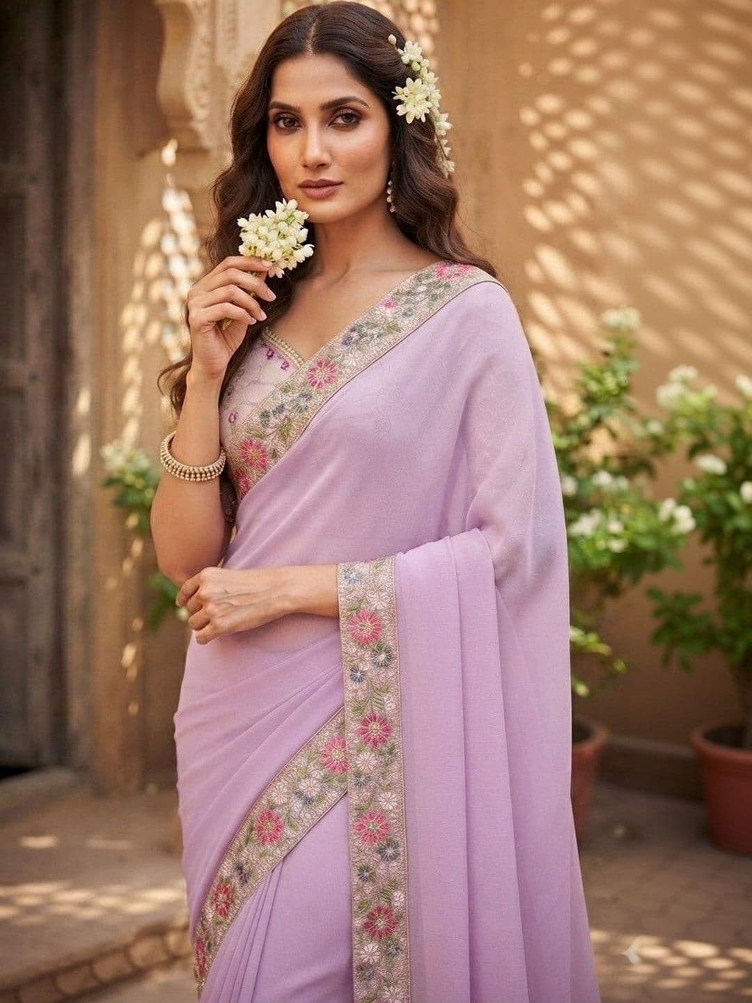 SmileyFashion Floral Embroidered Art Silk Saree thumbnail 2