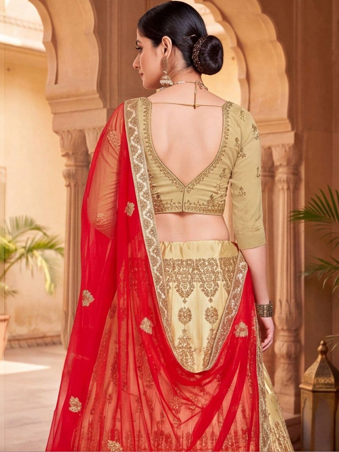 Mitera Embellished Semi-Stitched Lehenga & Unstitched Blouse With Dupatta thumbnail 6