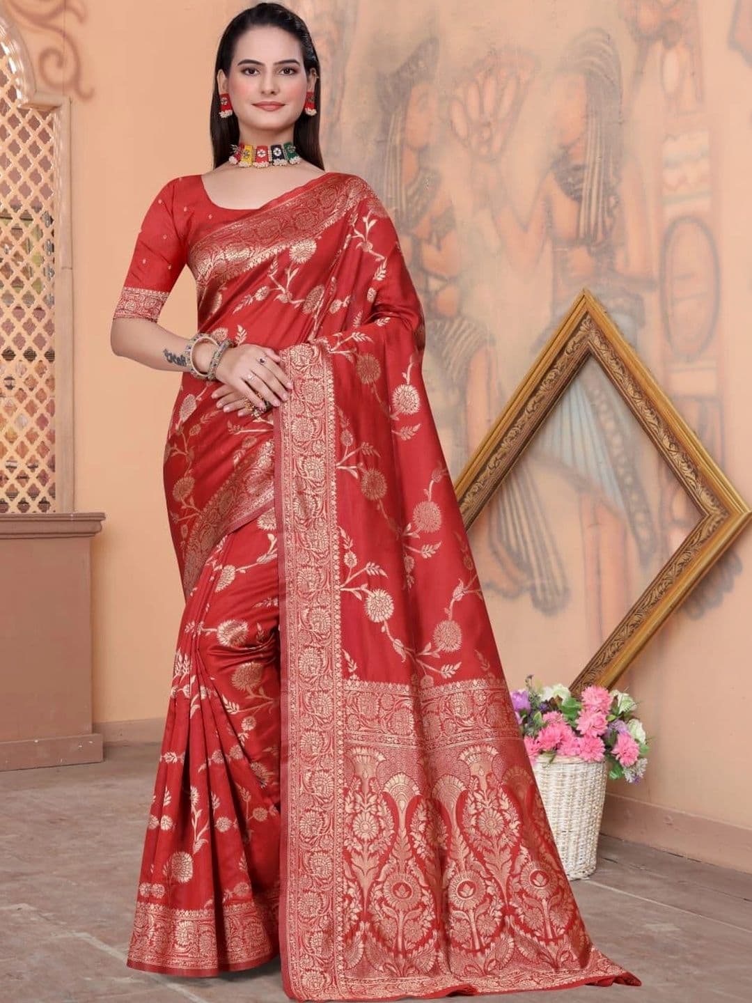 revika Woven Design Zari Art Silk Designer Kanjeevaram Saree thumbnail 4
