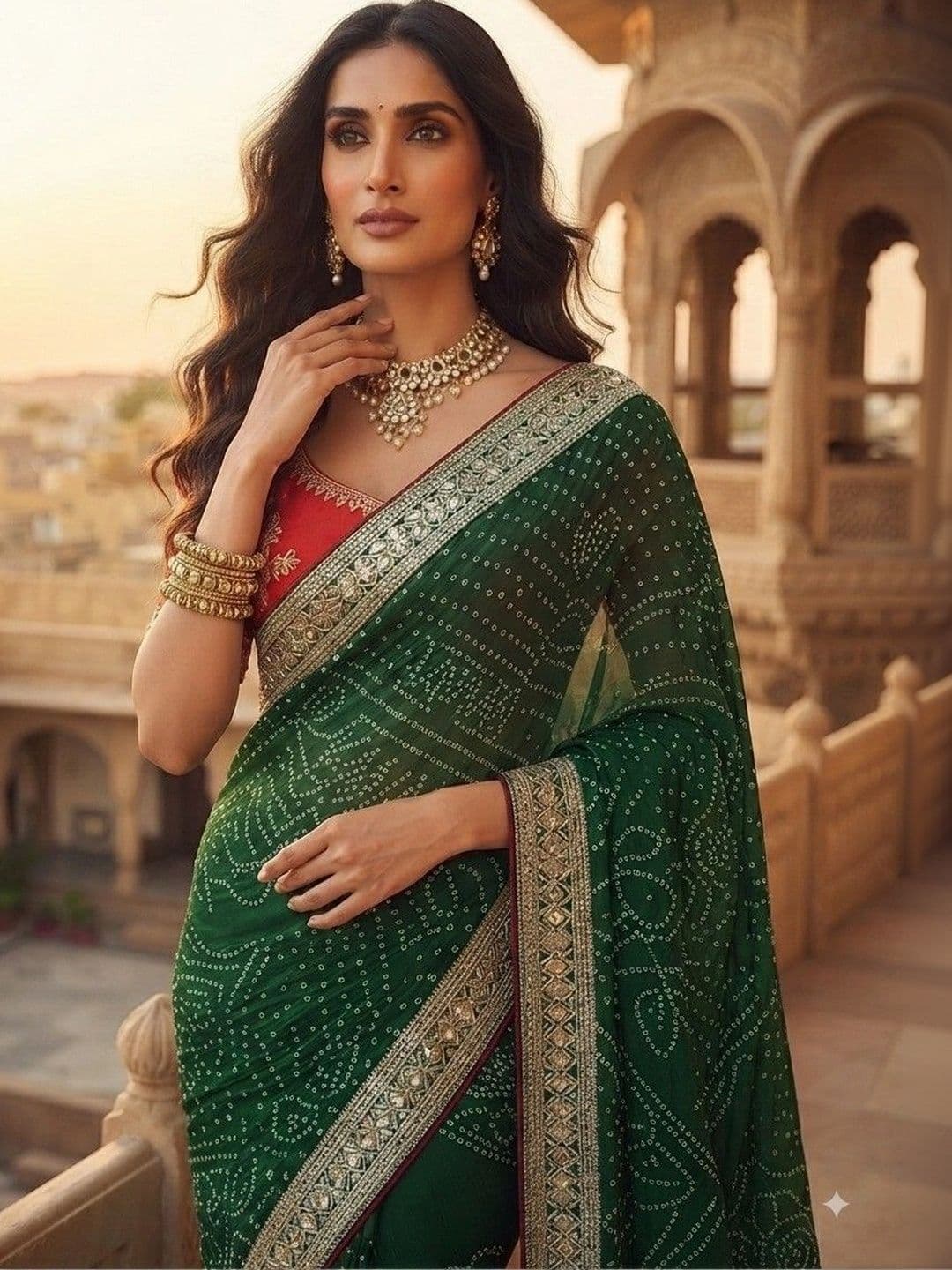 SmileyFashion Bandhani Embroidered Art Silk Designer Saree thumbnail 4