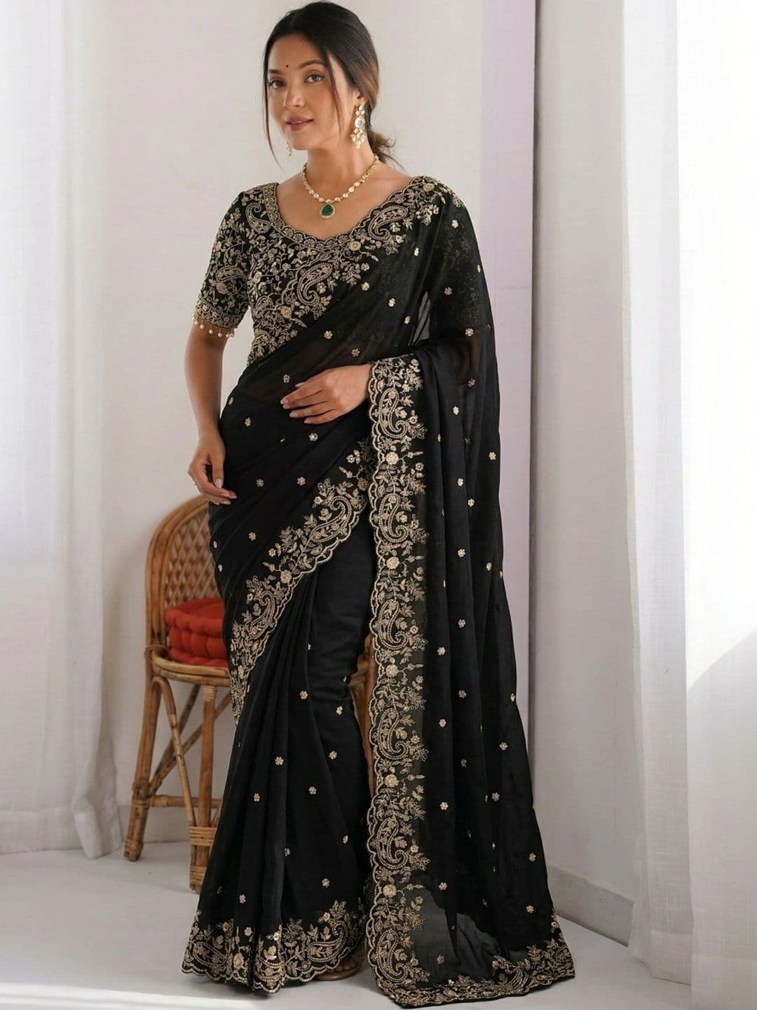 M DINESH & CO Embellished Embroidered Silk Blend Heavy Work Bandhani Saree - view 1