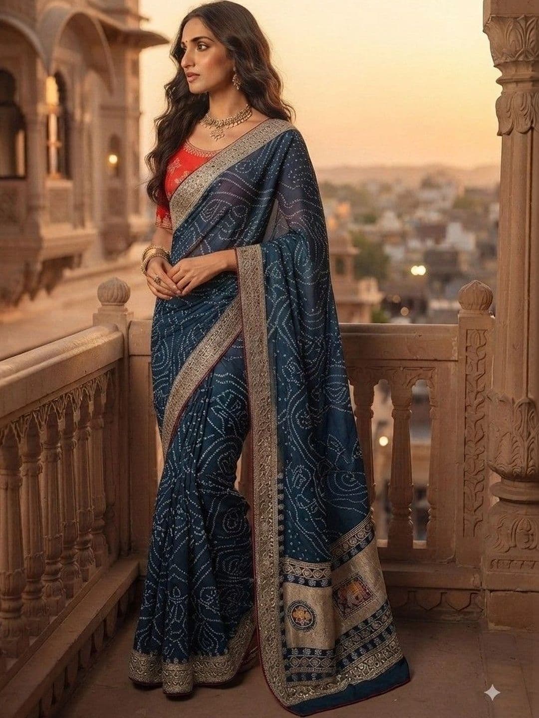 SmileyFashion Bandhani Zari Art Silk Designer Saree thumbnail 2