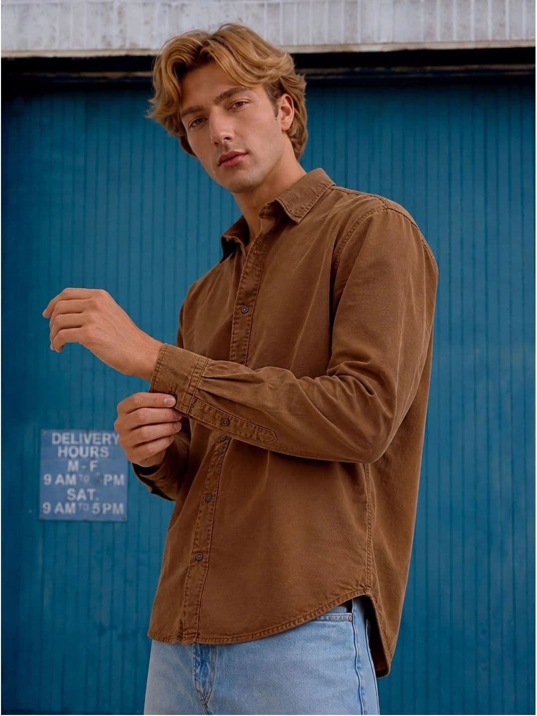 Bene Kleed Men Brown solid full sleeves Cotton Oversize Casual Shirt thumbnail 2