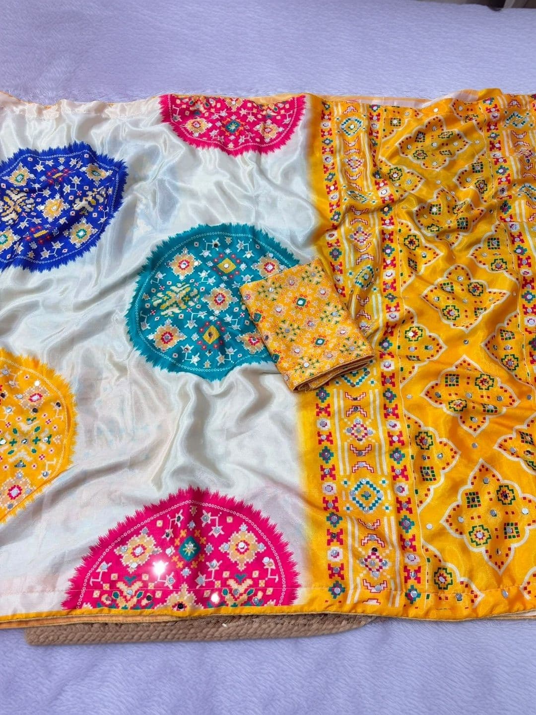 DJV Fashion Woven Design Mirror Work Silk Blend Ikat Saree thumbnail 2