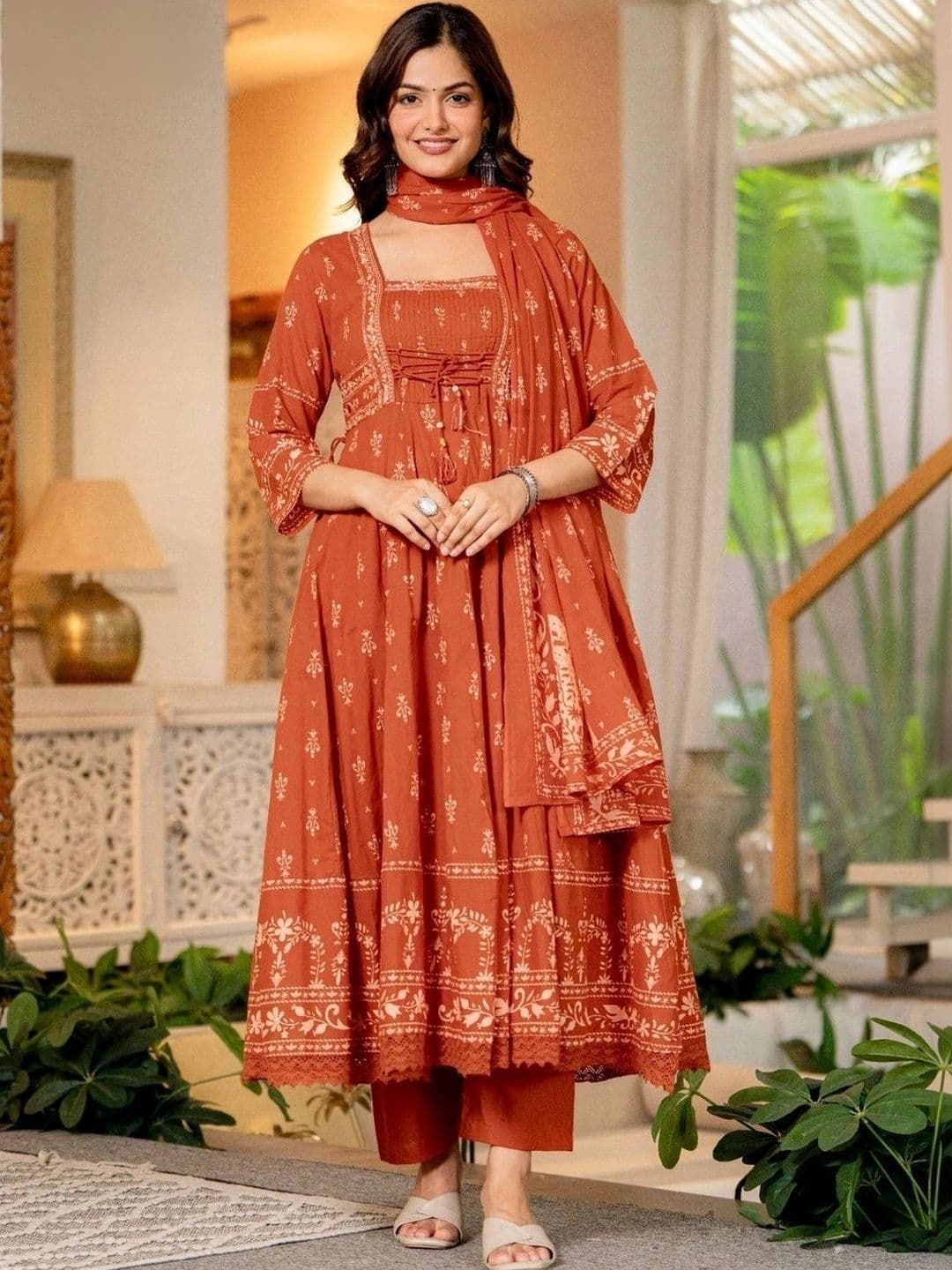Anouk Women Ethnic Motifs Printed Regular Pure Cotton Kurta with Trousers & With Dupatta thumbnail 3