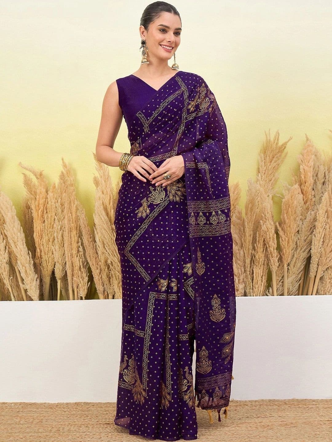 Satrani Women Woven Design Poly Georgette Fusion Saree - view 1
